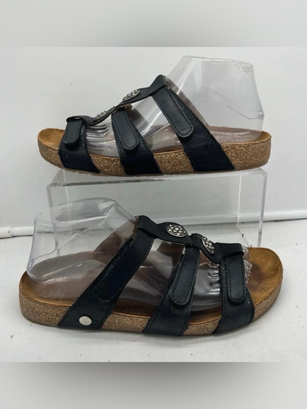 Haflinger Alice Slide  Black Cork Footbed Slide Sandals. Size 40 (9.5)